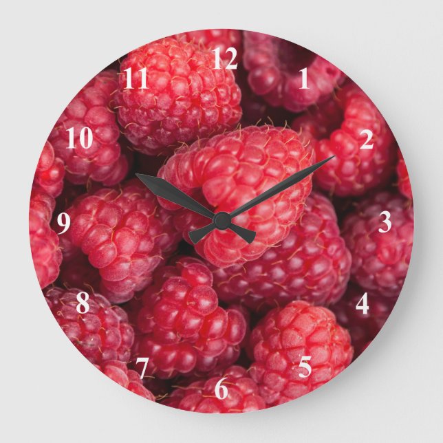 Rote Himbeeren, frisch Große Wanduhr (Vorderseite)