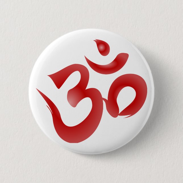Rote hindische Symbol-OM-Om Devanagari Button (Vorderseite)
