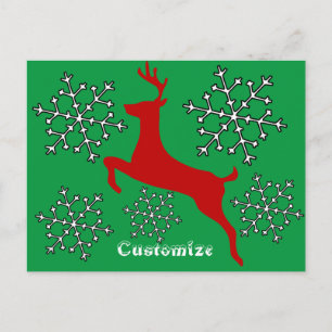 Rote Hirschschschneeflocken springen Thunder_Cove Postkarte