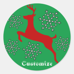 Rote Hirschschschneeflocken springen Thunder_Cove Runder Aufkleber