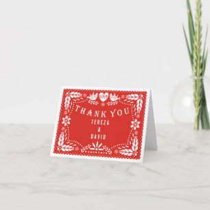 Rote Hochzeit der Papel picado Liebe-Vögel danken Dankeskarte