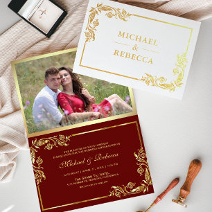 Rote Hochzeit - Einladung von Gold Foil Floral Fot