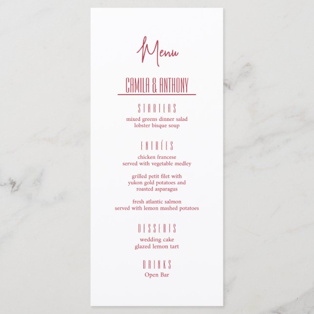 Rote Hochzeit Menükarte (Vorderseite)