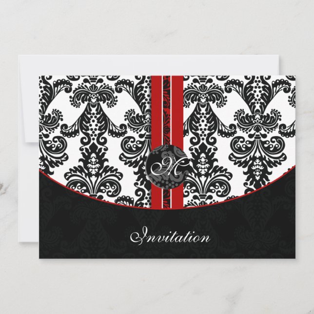 Rote Hochzeit von Damast Einladung (Vorderseite)