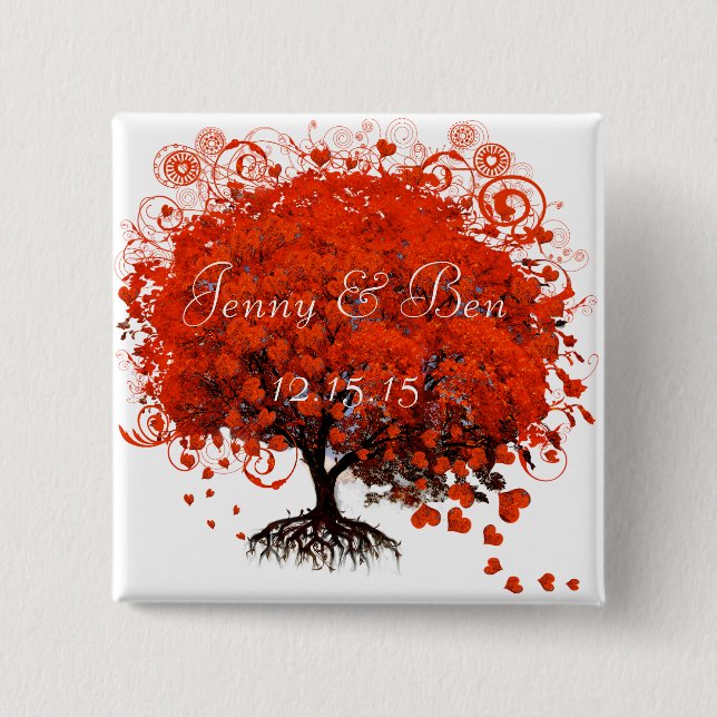 Rote Hochzeitsknospe Baum Button (Vorderseite)