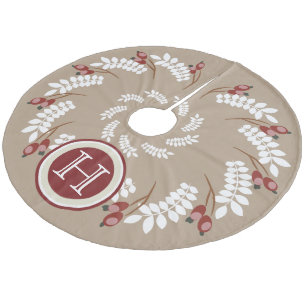 Rote Holiday Berries and White Fern Monogram Fleece Weihnachtsbaumdecke