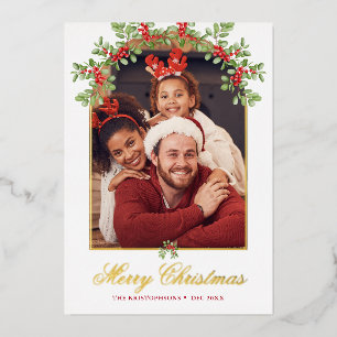 Rote Holly-Beere gewölbtes Foto Folien Feiertagskarte