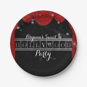 Rote HOLLYWOOD Vorhänge & Silber Party Custom Pappteller