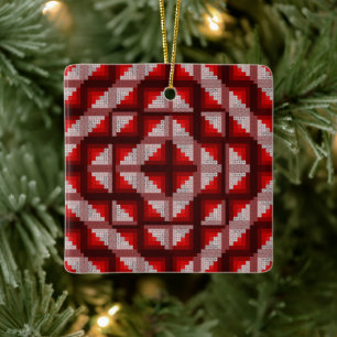 Rote Holzkabine Quilt Ornament