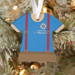 Rote Hosenträger personalisierter Feuerwehrmann Ornament