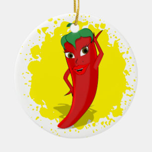 Rote Hot Pepper Diva Farbspritzer Keramik Ornament