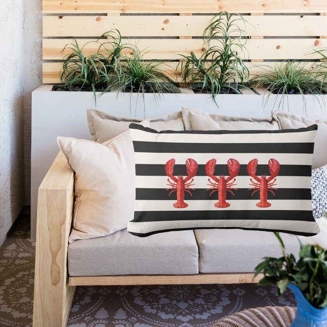 Rote Hummer mit Schwarz-weißen Wasserstreifen Lendenkissen (Von Creator hochgeladen)