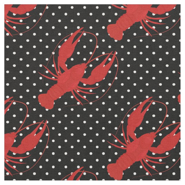 Rote Hummerpolka-Punkte schwarz Stoff (Nahaufnahme)