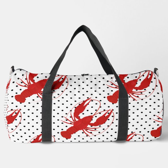 Rote Hummerpolka-Punkte weiß Duffle Bag (Vorderseite)