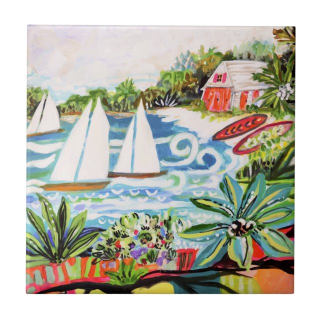 Rote Hütte an der Bucht II Fliese (Vorderseite)