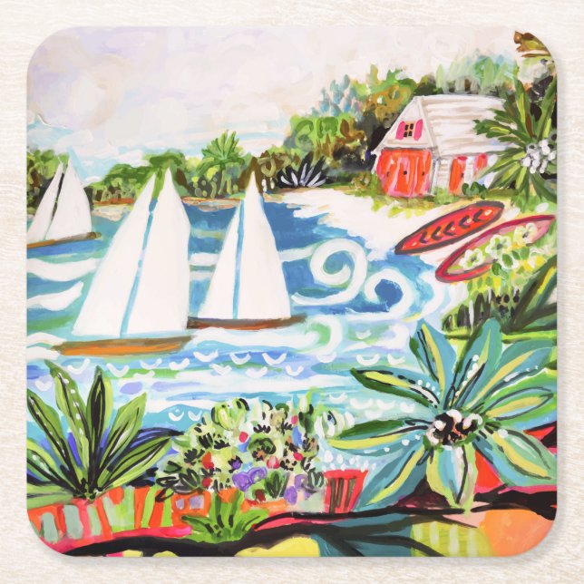 Rote Hütte an der Bucht II Rechteckiger Pappuntersetzer (Vorderseite)