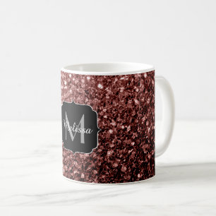 Rote Imitat Glitzer Glitzern Monogramm Kaffeetasse