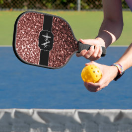 Rote Imitat Glitzer Glitzern Monogramm Pickleball Schläger