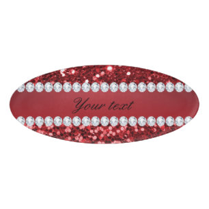 Rote Imitat Glitzer und Diamanten Namenschild