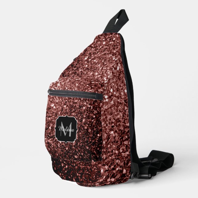 Rote Imitate Glitzer Glitzern Monogramm Crossbody Bag (Rechte Ecke)