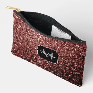 Rote Imitate Glitzer Glitzern Monogramm Zubehörtasche