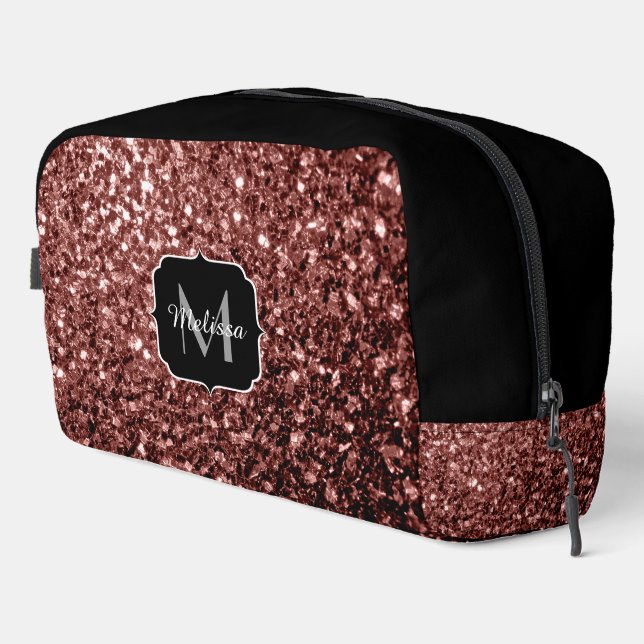 Rote Imitate Glitzer Glitzern Schwarz Monogramm Waschbeutel (Rechte Ecke)