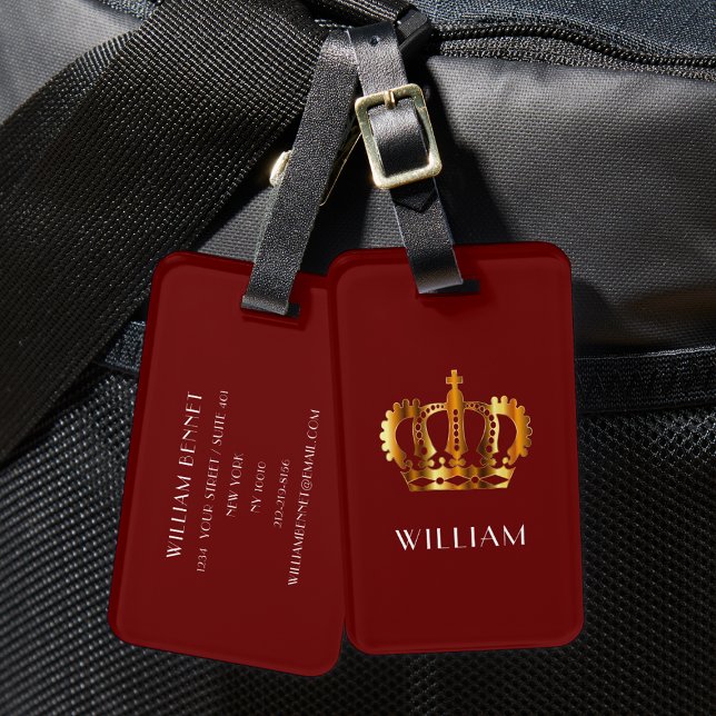 Rote Imitate Goldkrone Gepäckanhänger (Elegant Red Faux Gold Crown Luggage Tag)