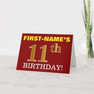 Rote, imitierte Gold "11. GEBURTSTAG" Geburtstagsk Karte