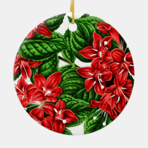 Rote Ingwerblumen, Vintage-Druck Keramik Ornament