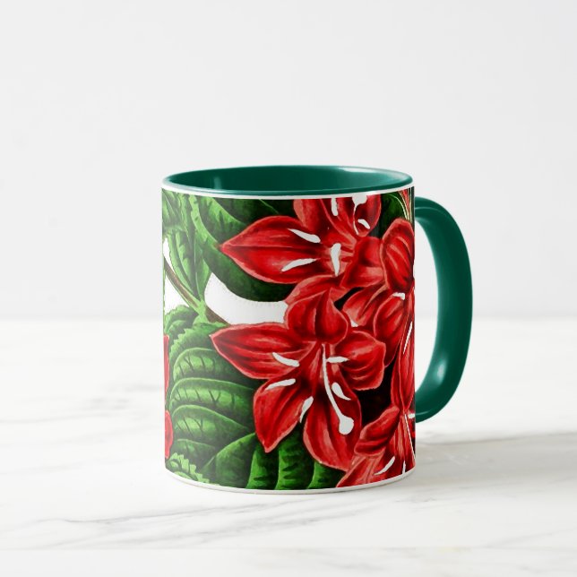 Rote Ingwerblumen, Vintage-Druck Tasse (VorderseiteRechts)