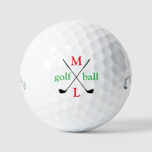 Rote Initialen. Monogramm auf weiß Golfball