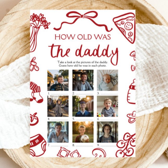 Rote italienische Hand zeichnete wie alt war das D Einladung (Red Italian Hand Drawn How Old Was The Daddy Game)