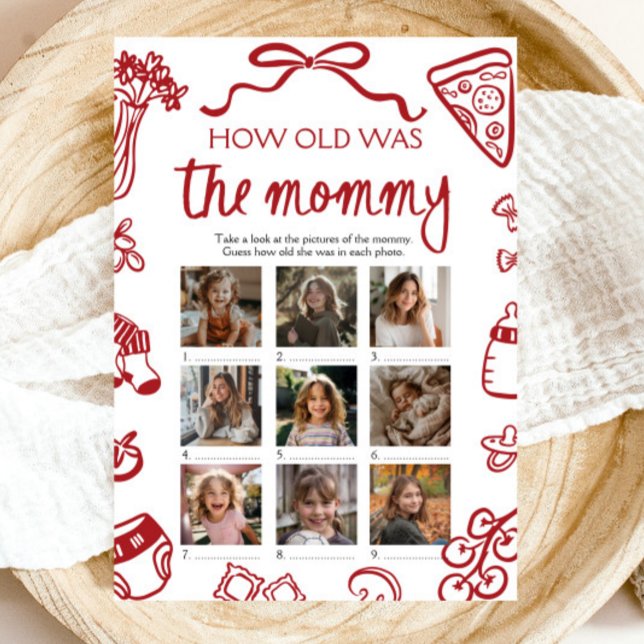 Rote italienische Hand zeichnete wie alt war das M Einladung (Red Italian Hand Drawn How Old Was The Mommy Game)