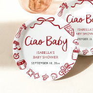 Rote italienische handgezeichnete Pizza Ciao Baby  Pappteller
