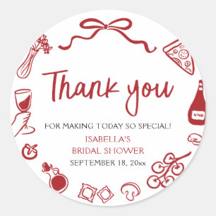 Rote italienische handgezeichnete Pizza-Pasta-Jung Runder Aufkleber