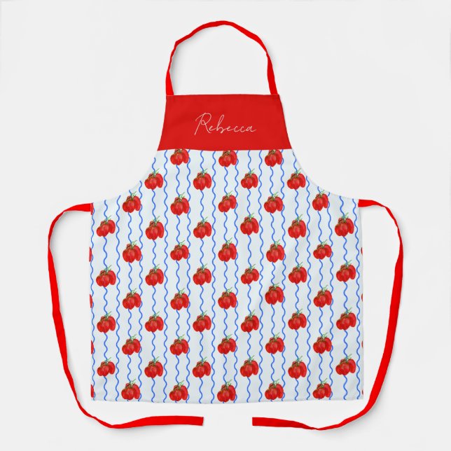 Rote italienische Pflaumentomaten mit blauer Wavy  Schürze (Vorderseite)