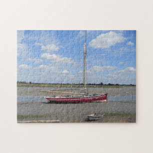 Rote Jacht und Himmel Puzzle