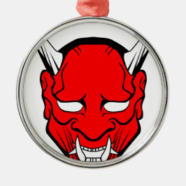 Rote japanische Hannya-Maske Ornament Aus Metall