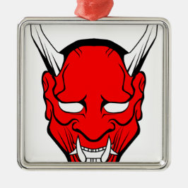 Rote japanische Hannya-Maske Ornament Aus Metall