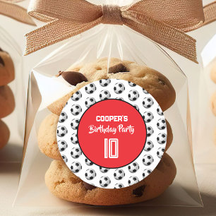 Rote-Jungen-Fußball-Geburtstagsfeier Runder Aufkleber