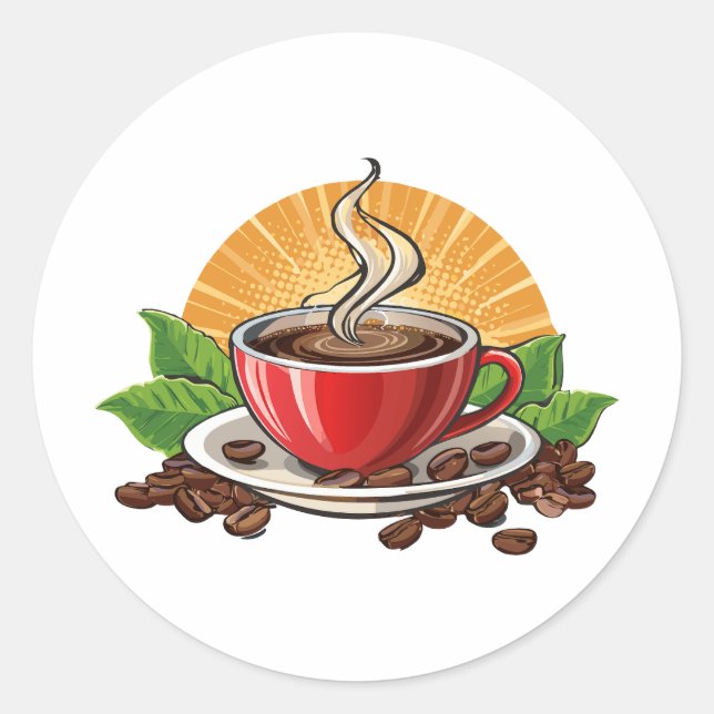 Rote Kaffeetasse Runder Aufkleber (Vorderseite)