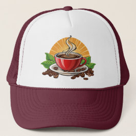 Rote Kaffeetasse Truckerkappe