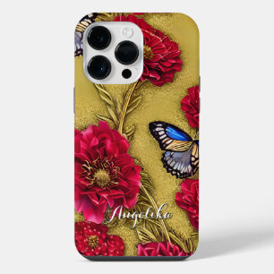Rote Kalifornische Mohn Schmetterlinge Gold Hinter iPhone 14 Pro Max Hülle