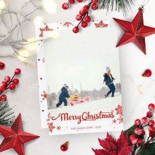 Rote Kalligrafie Foto Schneeflocke Weihnachten Einladung