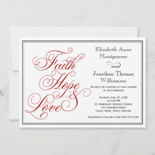 Rote Kalligrafie Glaube Hoffnung Liebe Hochzeitsei Einladung