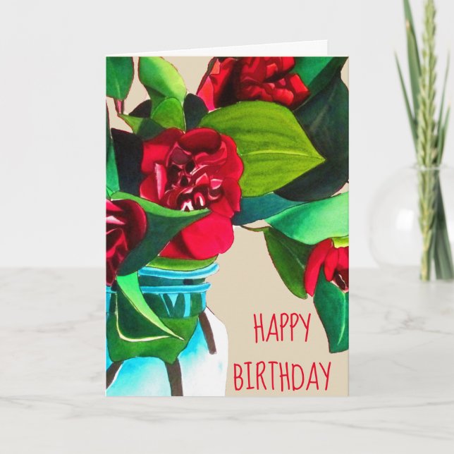 Rote Kamelie Aquarell Blume Geburtstag Karte (Vorderseite)