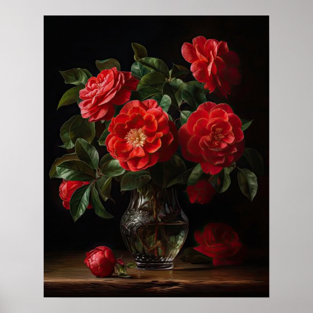 Rote Kamelien Blume Art Print Poster (Vorne)
