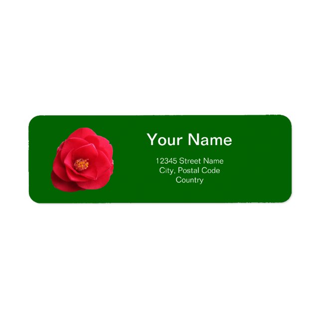 Rote Kamelien-Blume, grünes Adressetikett (Vorne)