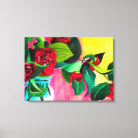 Rote Kamelien mit grüner Blattfarbe Aquarell Blume