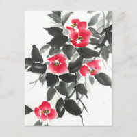 Rote Kamelien-Sumie-Farbe und Aquarellmalerei